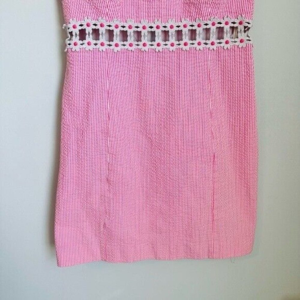 Lilly Pulitzer Pink Seersucker Stripe Sheena Daisy Dress Preppy Size 10 Lined - Picture 6 of 15